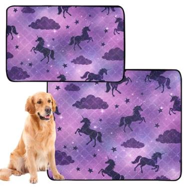 Imagem de TSENQUE Almofadas laváveis para xixi para cães, à prova d'água, tapete de cercadinho roxo unicórnios, galáxia, estrelas, reutilizável, almofada de xixi, absorvente para filhotes, pequeno x pacote com