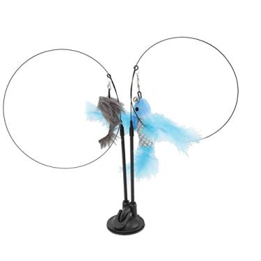 Imagem de Alomejor Brinquedos para Gatos, Varinha de Penas de Gato de Sucção, Brinquedo Removível de Fio de Aço Com Base de Sucção Forte para Internos (Peixe voador azul e rato cinza)