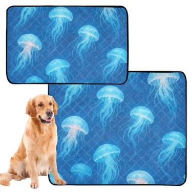 Imagem de Aesthetic Blue Jellyfish Almofada reutilizável para xixi para gatos, tapete lavável para cães tapete impermeável para gaiola, absorvente de parto, médio + grande, conjunto de 2