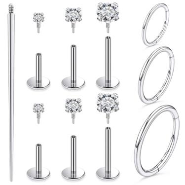 Imagem de Xnsjeyy Brincos de nariz 18G 16G com rosca interna e costas planas 316L aço cirúrgico tragus para frente hélice concha cartilagem lóbulo brincos stud medusa labret lábio piercing argolas para joias