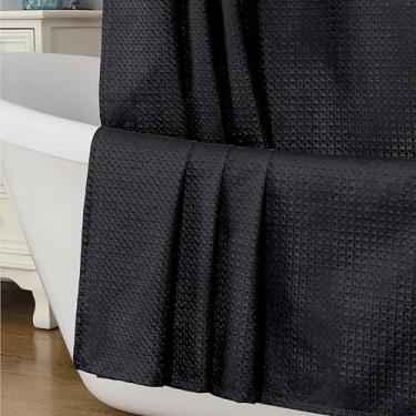 Imagem de Aiyufeng Cortinas de chuveiro pretas para banheiro, cortina de chuveiro de tecido de poliéster macio texturizado em relevo tipo pontilhado, lavável na máquina, spa de hotel, lavável na máquina
