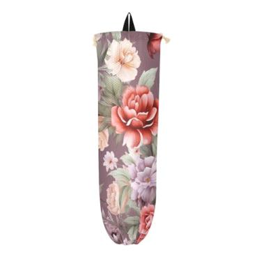 Imagem de Aquarela de flores em organizadores de sacolas plásticas marrons, suporte de sacola de compras, organizador de armazenamento de sacolas para cozinha