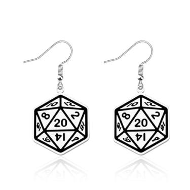 Imagem de Brincos de inspiração de dados D20, bonecos de arremesso, presente, jogador, jogador, jogos de tabuleiro, mercadoria, Small, Aço inoxidável, Sem pedra preciosa