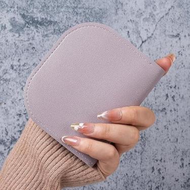 Imagem de Carteira feminina de couro genuíno com dobra dupla/tripla - Suporte minimalista para cartão de crédito com bloqueio de RFID e bolso para moedas, Roxa, Casual