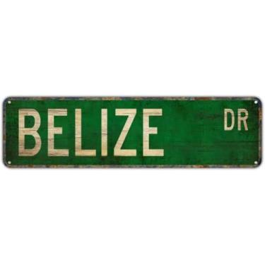 Imagem de Busppoy Sinais de parede de decoração vintage Belize, presente de Belize, lembrança de Belize, decoração de parede de Belize, placa de metal 40,6 x 10,6 cm, decoração rústica, decoração de bar, homem
