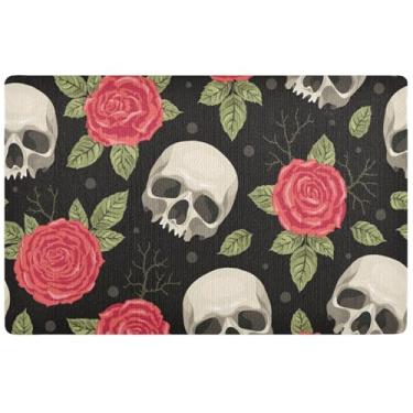 Imagem de TSENQUE Tapete de porta rosa engraçado crânio personalizado capachos de entrada ao ar livre, tapetes impermeáveis antiderrapantes para entrada interna, 81 cm x 50 cm