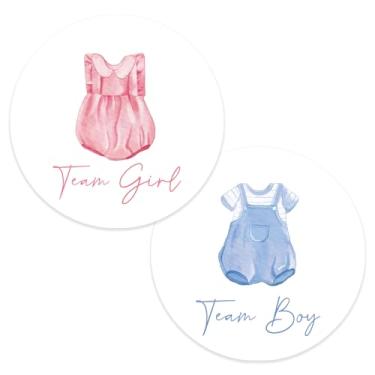 Imagem de Whaline 120 peças de adesivos de revelação de gênero de roupas de bebê aquarela rosa equipe menino equipe menina adesivo decalque para decoração de festa de chá de bebê, 5 cm