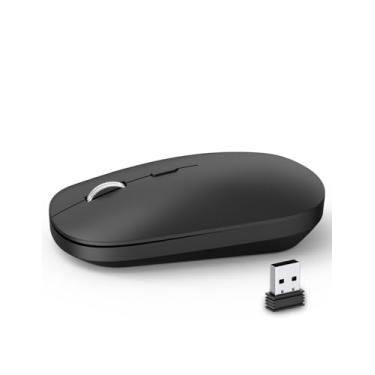Imagem de SHUNJINRUN Mouse sem fio de 2,4 G para Chromebook, laptop, PC, MacBook, mouse óptico fino e portátil com mini receptor USB, clique silencioso, 2400 DPI, preto