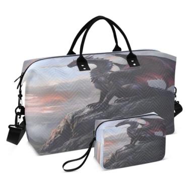 Imagem de CEBUGI Bolsa esportiva feminina acolchoada com dragão grande, bolsa de viagem de fim de semana, bolsas hospitalares para trabalho de parto e parto