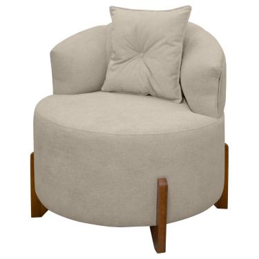 Imagem de Poltrona Decorativa Para Sala Thor Orgânica Tecido Bouclé Pés em Madeira Maciça