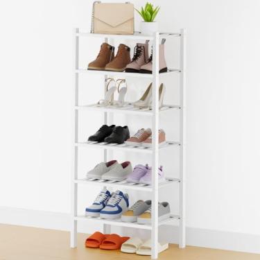 Imagem de Smiry Sapateira, organizador de sapatos de bambu pequeno de 6 camadas de espessura, prateleira empilhável de madeira para armário, entrada, entrada da porta da frente, branco