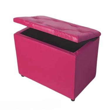 Imagem de Puff Quarto,Baú Retangular Banquinho Suede e Corino Decorativo Guarda Objetos Organizador Puff Pufe sala(Rosa Corino)
