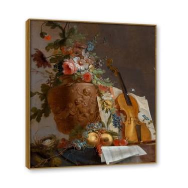 Imagem de NHLDZYH Moldura de madeira de teca. Flores clássicas natureza morta pintura em tela retro buquê de flores pinturas estilo country decoração de parede para cozinha e sala de estar. B28. 40 x 48 cm