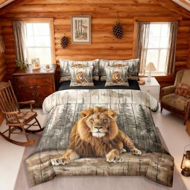 Imagem de Erosebridal Jogo de cama 3D com tema de caça à vida selvagem, 7 peças, para crianças, meninos e meninas, floresta e pinheiro, conjunto de lençol completo com edredom