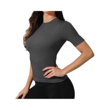 Imagem de Camiseta de manga curta respirável para ioga fitness - NONE, Cinza, BR