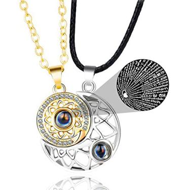 Imagem de Colar de compromisso para ele, colar de casal combinando sol e lua para ele e ela, I Love You, 100 idiomas para casais marido e esposa, Metal, Sem Pedra Preciosa