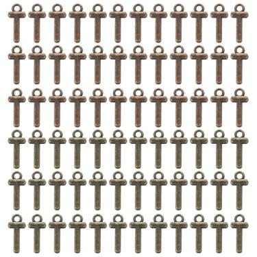 Imagem de YELARXI Pingente de letra A-Z com inicial do alfabeto pingente de liga capital, adequado para fazer joias pulseiras DIY colar - t (pacote com 100, ciano escuro/bronze vermelho)