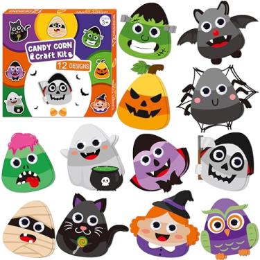 Imagem de WATINC Halloween Candy Corn Art Craft - Halloween Pumpkin Witches Zombie DIY Craft Kit, Bats Spiders Themed Candycorn Arts Supplies Preschool Classroom Activity Party Favors for Kids Toddlers (24pcs)