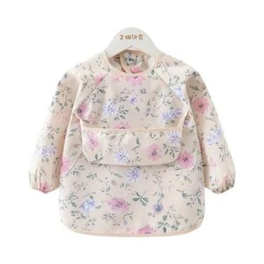 Imagem de Babador Impermeável De Manga Longa Para Crianças Com Bolso Para Alimen