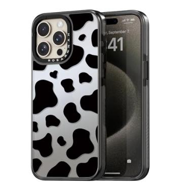 Imagem de Rosarnnah Capa fofa compatível com iPhone 15 Pro Max - Capa de telefone durável à prova de choque de 2 m - Design preto engraçado com estampa de vaca leiteira para iPhone 15 Pro Max de 6,7 polegadas