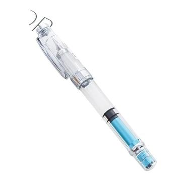 Imagem de CYSUE Caneta-tinteiro transparente moderna com clipe dourado ou prata canetas coloridas materiais escolares para estudantes artigos de papelaria (prata azul transparente, ponta F 05 mm)