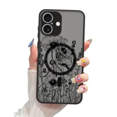 Imagem de FBHGLOA Capa magnética para iPhone 16 de 6,1 polegadas moderna flor de papoula, compatível com MagSafe, linda estampa floral, estética, transparente, à prova de choque, macia, fina, capa protetora de