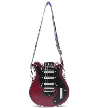 Imagem de Lyuxhetaokdiq Bolsa tiracolo masculina e feminina em formato de guitarra de couro PU exclusiva novidade bolsa de guitarra, 1 clarete pequeno