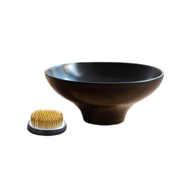 Imagem de Pires de plantas Tigela chinesa em formato de chapéu cônico com pires para arranjos florais e kenzan, ideal para mesa escritório casa(Preto)