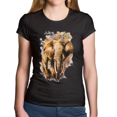 Imagem de Baby Look Algodão Elefante Watercolor - Foca na Moda, Preto, P