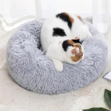 Imagem de Cama Pet Donut Nuvem | Caminha Pelúcia Redonda para Cães e Gatos – Confortável e Aconchegante(CINZA,P)