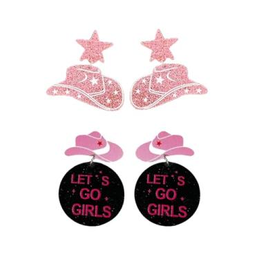 Imagem de Brincos de cowgirl para mulheres, chapéu de vaqueira ocidental, brincos de bota de caubói para meninas adolescentes, brincos de discoteca, cowgirl, joias country presentes, Metal, Sem pedra preciosa