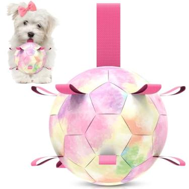 Imagem de QDAN Brinquedos para cães, bola de futebol com alças, brinquedos interativos gradientes para cães de cabo de guerra, para filhotes, brinquedo aquático para cães, bolas de