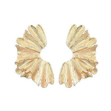 Imagem de Brincos de flor de ouro para mulheres e meninas brincos de folha de ginkgo brincos grandes de ouro prata brincos geométricos florais exagerados brincos boho metal setorizado brincos joias presentes de