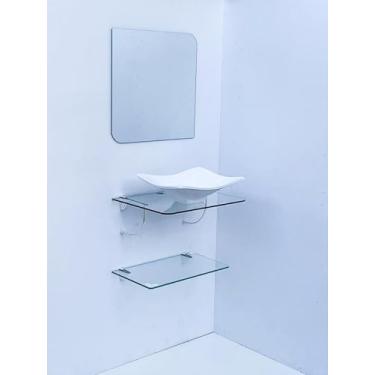 Imagem de Kit Cuba Espelho e Prateleira de Vidro para Banheiro 53cm (Branco)
