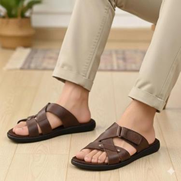 Imagem de Chinelo Slider Masculino de Couro Super Confortável Estilo Franciscana