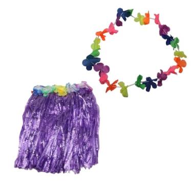 Imagem de Kit Fantasia de Carnaval Colar Com Saia Tropical 40Cm Roxa