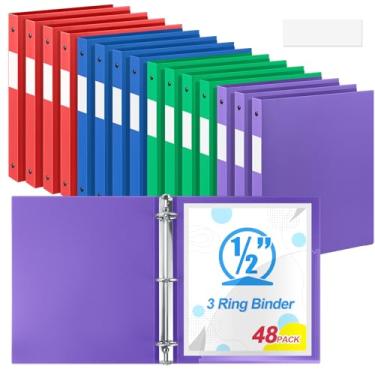 Imagem de Henoyso 48 fichários de 3 anéis redondos de 1/5.1 cm, tamanho carta, 20 cm x 28 cm, fichário flexível de plástico, comporta 100 folhas com 1 bolso, organizador versátil para escritório, casa, escola