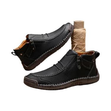 Imagem de Tênis Casuais De Couro Feitos À Mão Para Homens Em Tamanhos Grandes, B