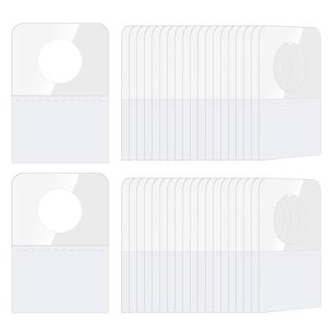 Imagem de 300 peças de abas para pendurar 3,5 x 2,5 cm etiquetas de pendurar autoadesivas com furo redondo para varejo cabides transparentes Euro Hole para produtos abas adesivas de plástico transparente para