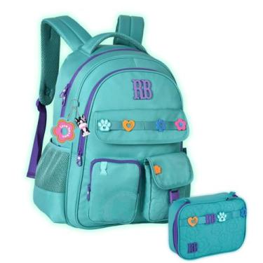 Imagem de Kit Mochila Rebecca Bonbon Costas Meninas E Estojo Escolar Cor:Verde, 