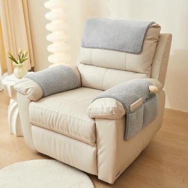 Imagem de Capas para poltronas com protetores de encosto de cabeça para poltronas reclináveis ​​e bolsos de armazenamento. Capa antiderrapante para encosto de cabeça, capa felpuda para sofá