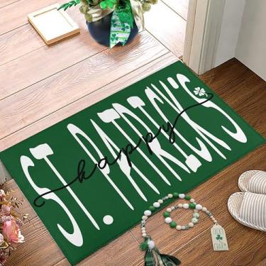 Imagem de Noulmea Tapete de porta do Dia de São Patrício - Happy St. Patrick's & Tiny Shamrock estampado antiderrapante perfil baixo varanda pátio entrada capacho frontal para decoração de casa irlandesa 43 cm
