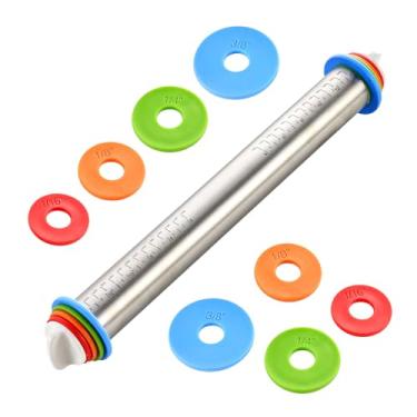 Imagem de Rolo de massa, rolo de massa de aço inoxidável com anéis de espessura ajustável para assar