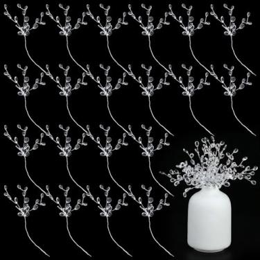 Imagem de 20 peças de ramos de flores de cristal acrílico, palhetas versáteis de galhos com contas artificiais transparentes, buquês de gotas de contas artificiais com glitter, arranjos de palhetas de acrílico