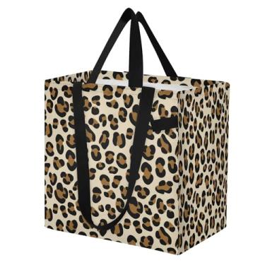 Imagem de SEHANY Sacolas de compras reutilizáveis com estampa de leopardo marrom com alças reforçadas, bolsa de compras de lona dobrável à prova d'água de grande capacidade para viagem, cozinha, praia