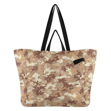 Imagem de SEHANY Sacolas de compras reutilizáveis com estampa de vaca marrom e branca com alças reforçadas, bolsa de compras de lona dobrável à prova d'água de grande capacidade para viagem, cozinha, praia