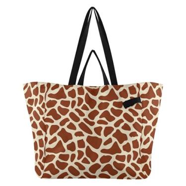 Imagem de SEHANY Sacolas de compras reutilizáveis com estampa de vaca marrom e branca com alças reforçadas, bolsa de compras de lona dobrável à prova d'água de grande capacidade para viagem, cozinha, praia