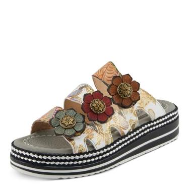 Imagem de Spring Step L'Artiste Sandália feminina NAOMI-MONARCH confortável borboleta deslizante | Flores de couro pintadas à mão, fecho de velcro, Bronze multi, 38