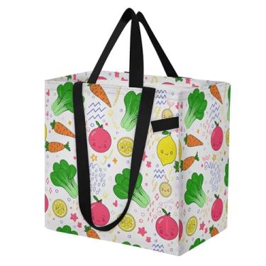 Imagem de SEHANY Sacolas de compras reutilizáveis de vegetais em aquarela com alças reforçadas, bolsa de compras de lona dobrável à prova d'água de grande capacidade para viagem, cozinha, praia