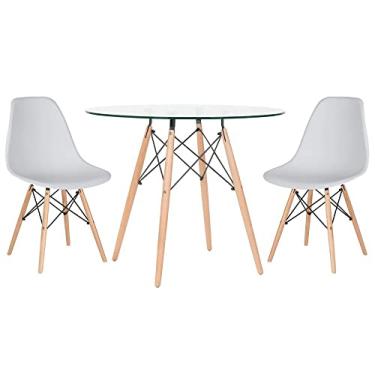 Imagem de Loft7, Kit - Mesa Eames com tampo de vidro 80 cm + 2 cadeiras Eiffel Dsw Cinza claro